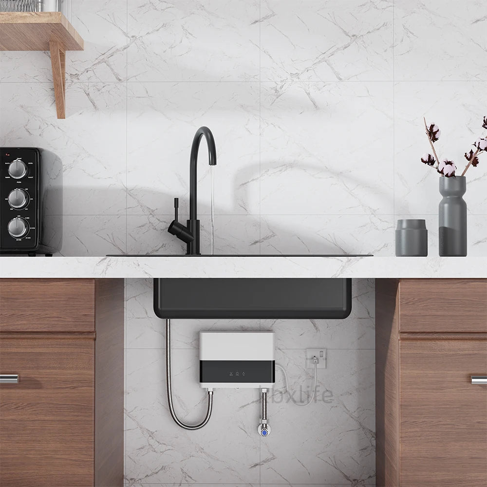 110V/220V Instant Water Heater Bathroom Kitchen Wall Mounted Electric Water Heater with Remote Control LCD Temperature Display - Merit Sell