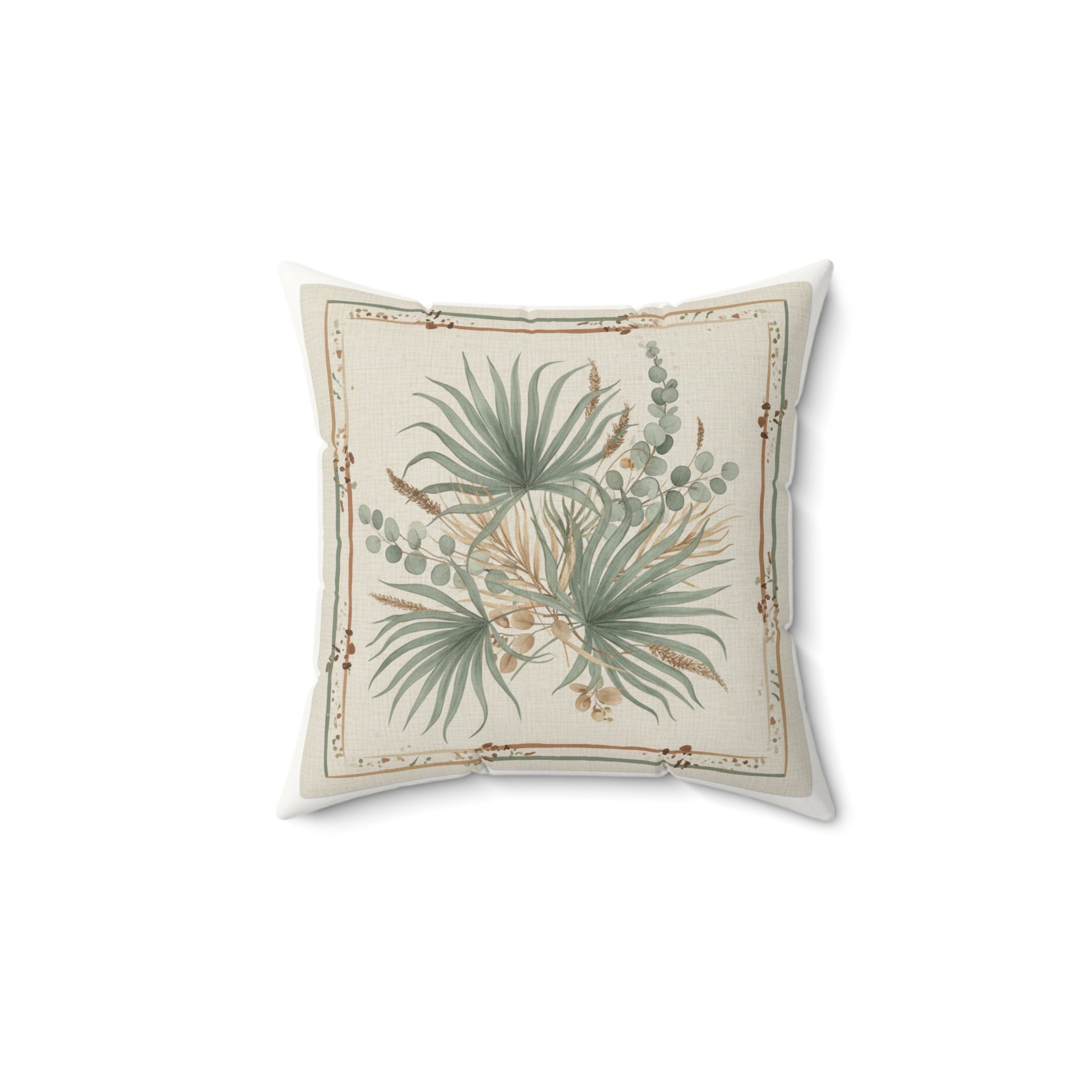 Botanical Palm Faux Suede Pillow — Green Palm Leaf Square Throw Pillow