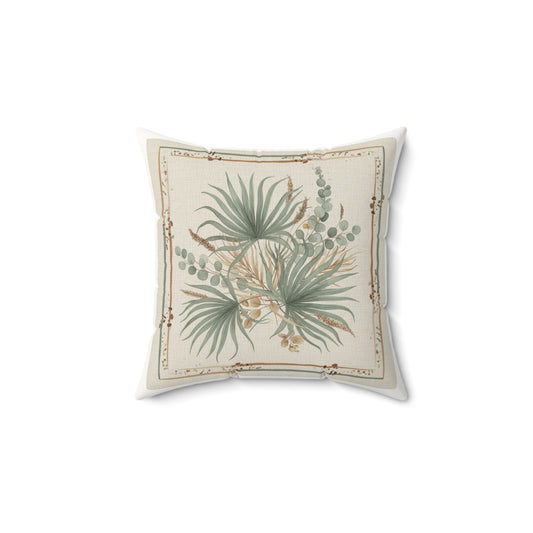  Botanical Palm Faux Suede Pillow Green Palm Leaf Square Throw Pillow