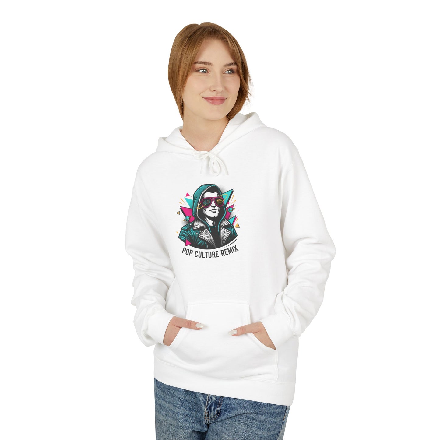 Pop Culture Remix Hoodie - Retro Neon Graphic Pullover