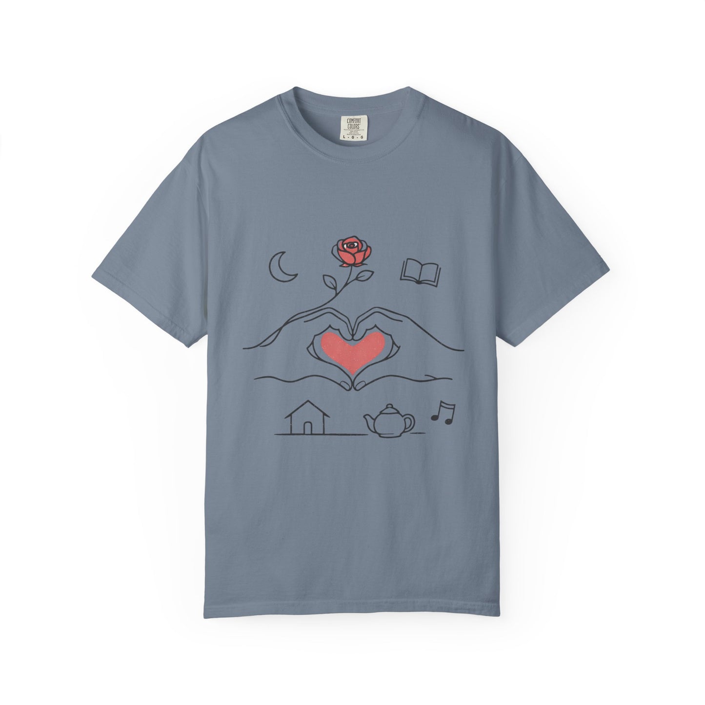 Heart Hands Graphic T-Shirt — Cozy Home, Tea & Book Love Design