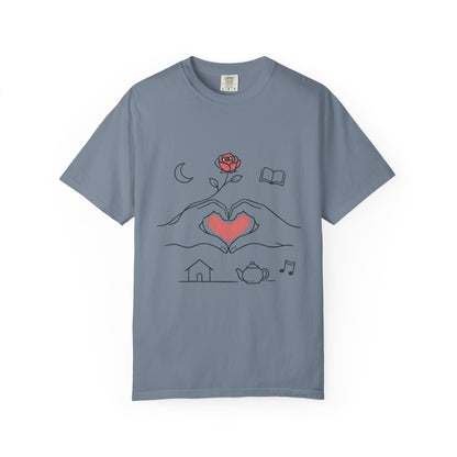 Heart Hands Graphic T-Shirt — Cozy Home, Tea & Book Love Design