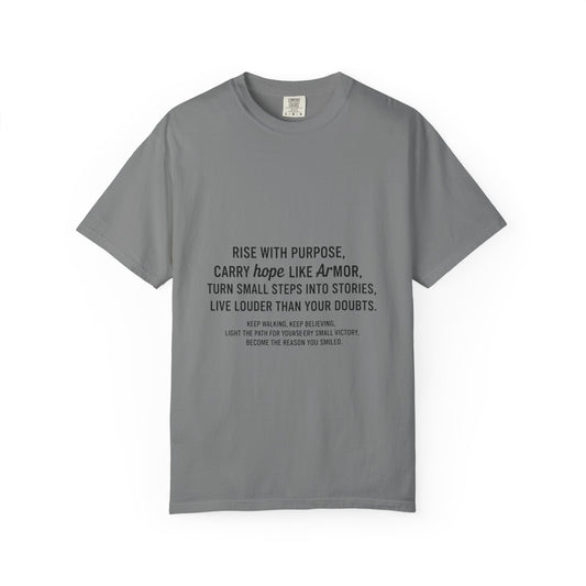 Inspirational Quote Tee — "Rise With Purpose" Motivational Graphic T-Shirt