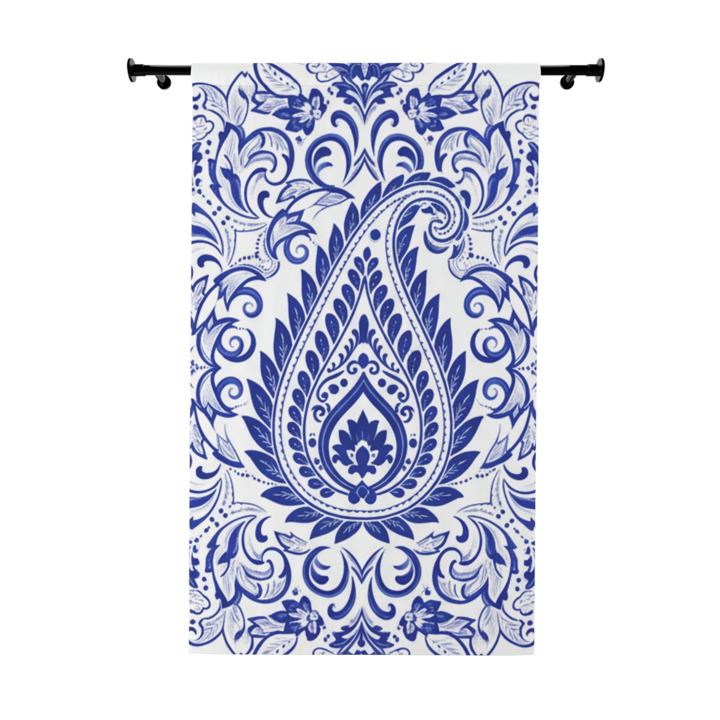 Blue Paisley Window Curtain - Boho Floral Drapery Panel