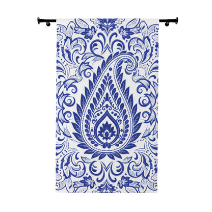 Blue Paisley Window Curtain - Boho Floral Drapery Panel