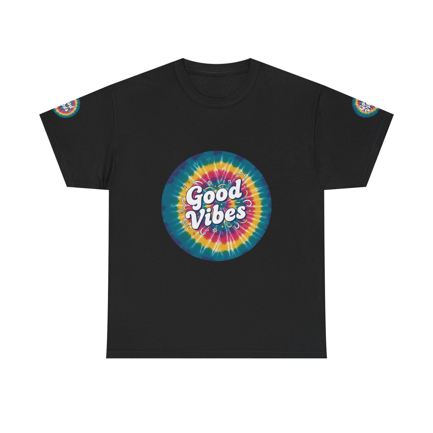 Good Vibes Tie-Dye Tee — Retro Rainbow Graphic T-Shirt
