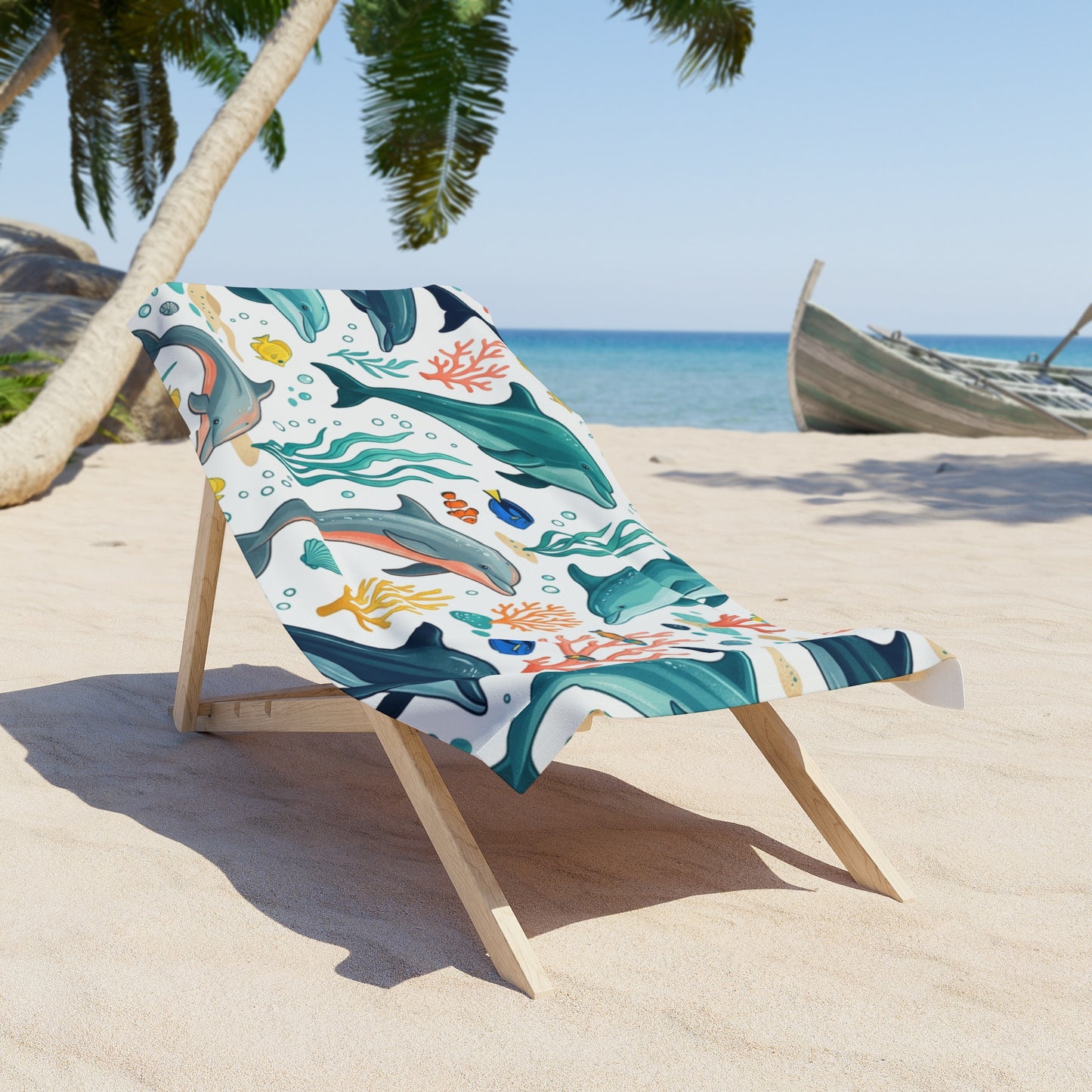 Dolphin Coral Beach Towel — Colorful Ocean Life Print