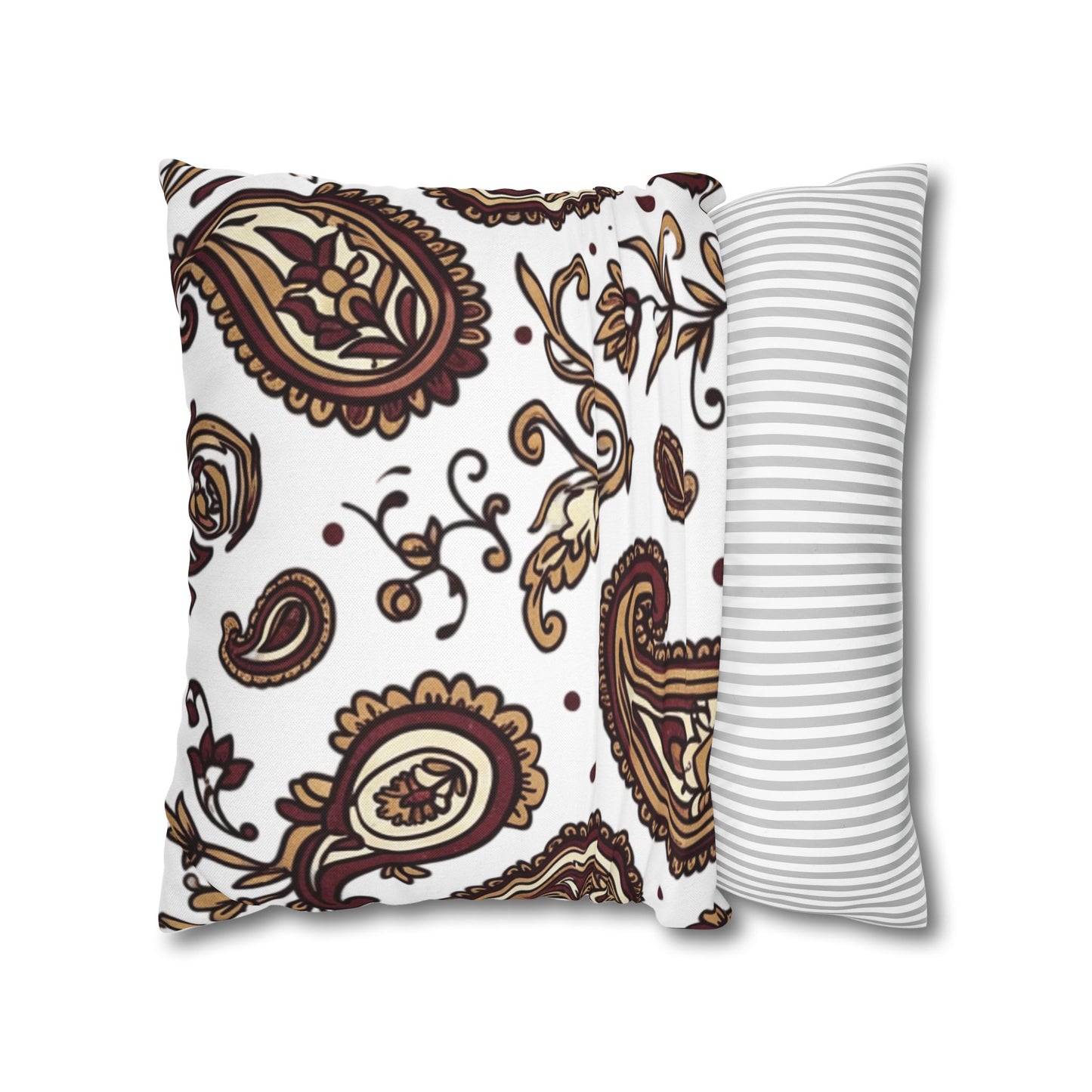 Paisley Pattern Decorative Pillow Cover — Brown & Gold Square Throw Pillowcase