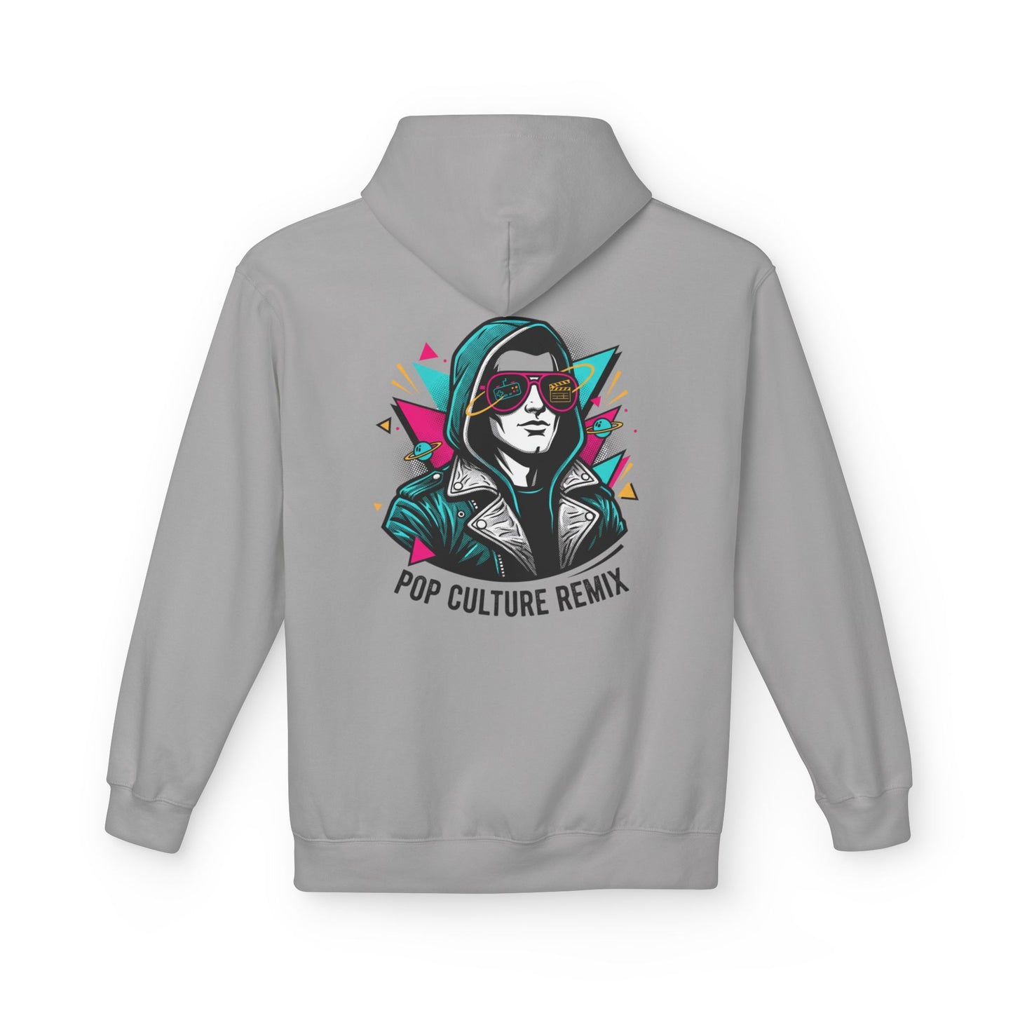 Pop Culture Remix Hoodie - Retro Neon Graphic Pullover
