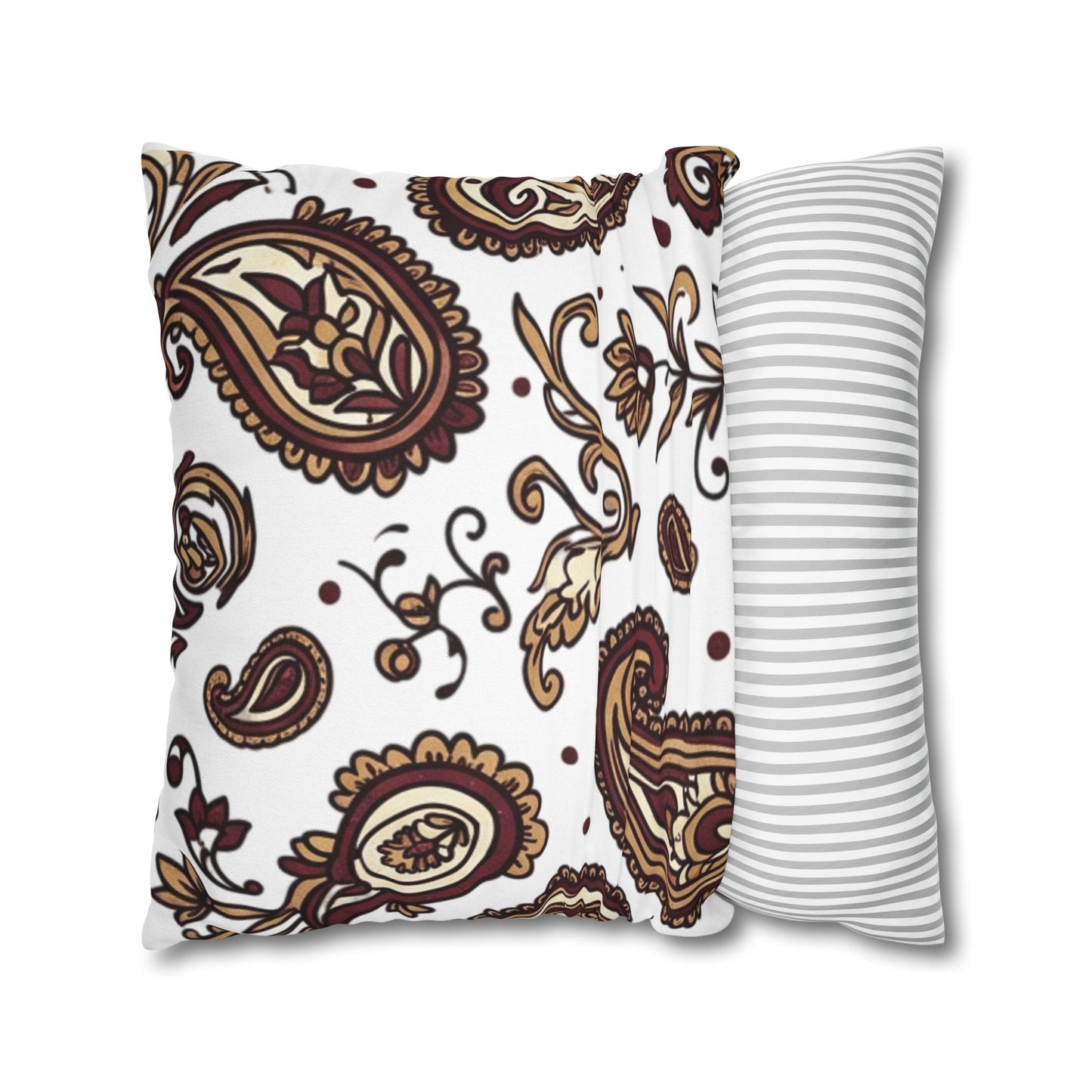 Paisley Pattern Decorative Pillow Cover — Brown & Gold Square Throw Pillowcase