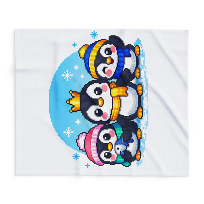 Penguin Pixel Trio Fleece Blanket — Cute Arctic Winter Throw for Kids & Holiday Gifts