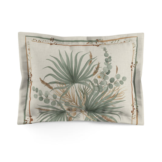 Botanical Palm Microfiber Pillow Sham  Neutral Green Eucalyptus Decorative Pillowcase