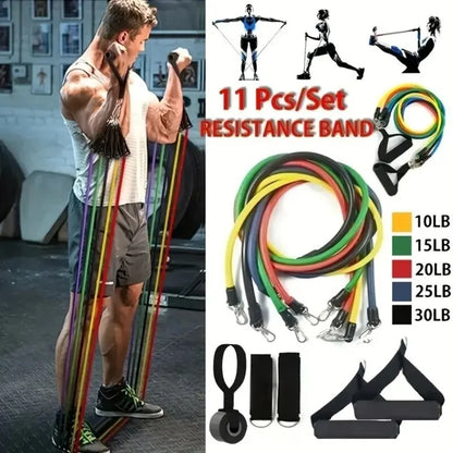 11pcs/Set Pull Rope, Resistance Bands, Portable Fitness Equipment, Ankle Strap, Chest Expander, Elastic Exercise Band - Merit Sell