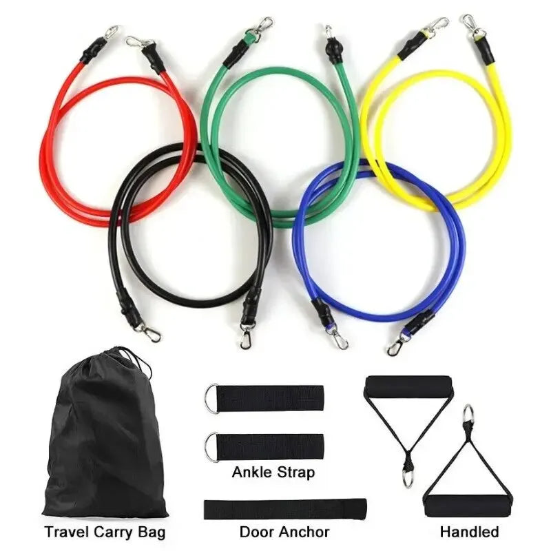 11pcs/Set Pull Rope, Resistance Bands, Portable Fitness Equipment, Ankle Strap, Chest Expander, Elastic Exercise Band - Merit Sell