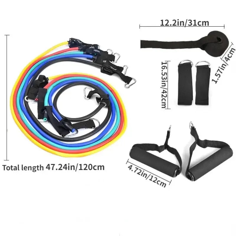 11pcs/Set Pull Rope, Resistance Bands, Portable Fitness Equipment, Ankle Strap, Chest Expander, Elastic Exercise Band - Merit Sell