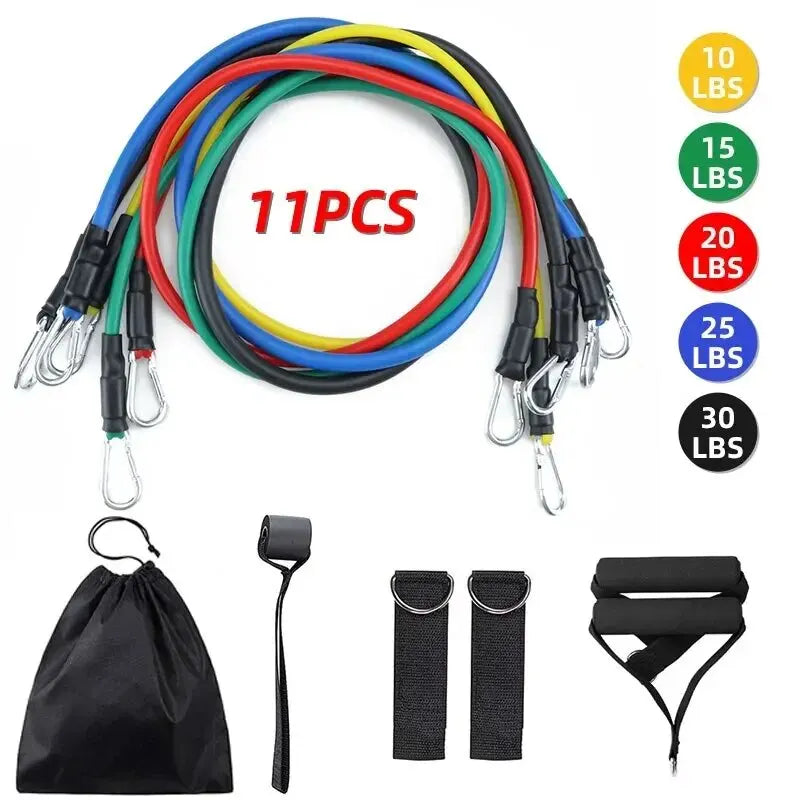 11pcs/Set Pull Rope, Resistance Bands, Portable Fitness Equipment, Ankle Strap, Chest Expander, Elastic Exercise Band - Merit Sell