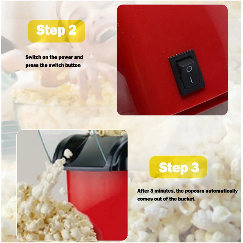 1200W Popcorn Makers Fully Automatic Household Mini Efficient Electric Hot Air Corn Machine Corn Popper For Home Kitchen Tools - Merit Sell