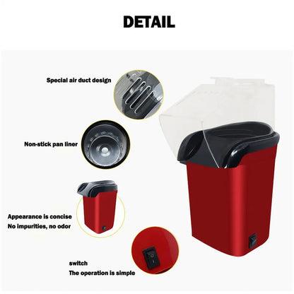 1200W Popcorn Makers Fully Automatic Household Mini Efficient Electric Hot Air Corn Machine Corn Popper For Home Kitchen Tools - Merit Sell