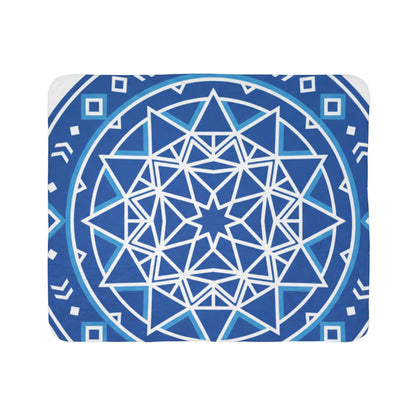 Mandala Blue Fleece Sherpa Blanket — Geometric Cozy Throw for Home, Meditation & Gifts