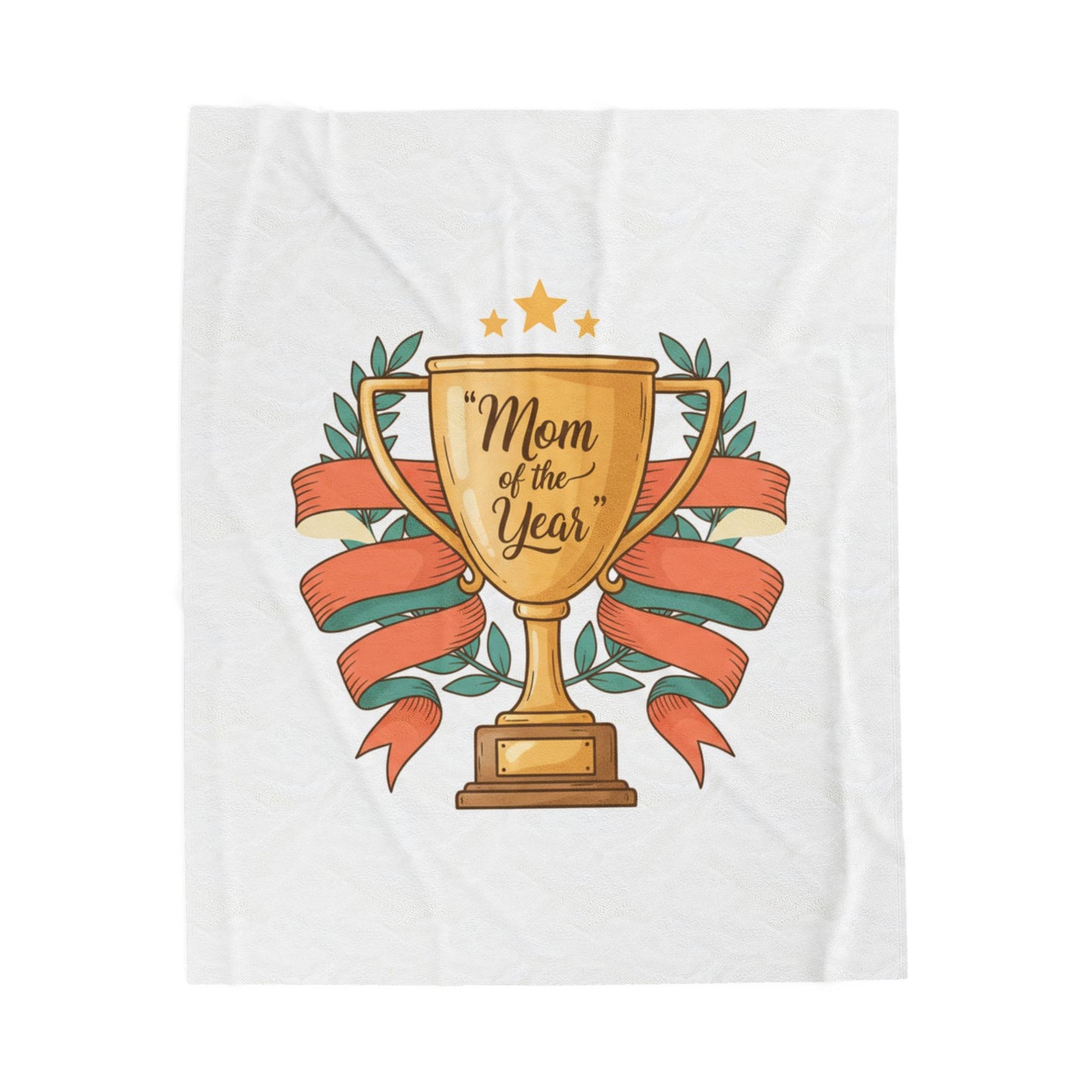 Mom of the Year Velveteen Plush Blanket – Trophy Design Mother’s Day Throw
