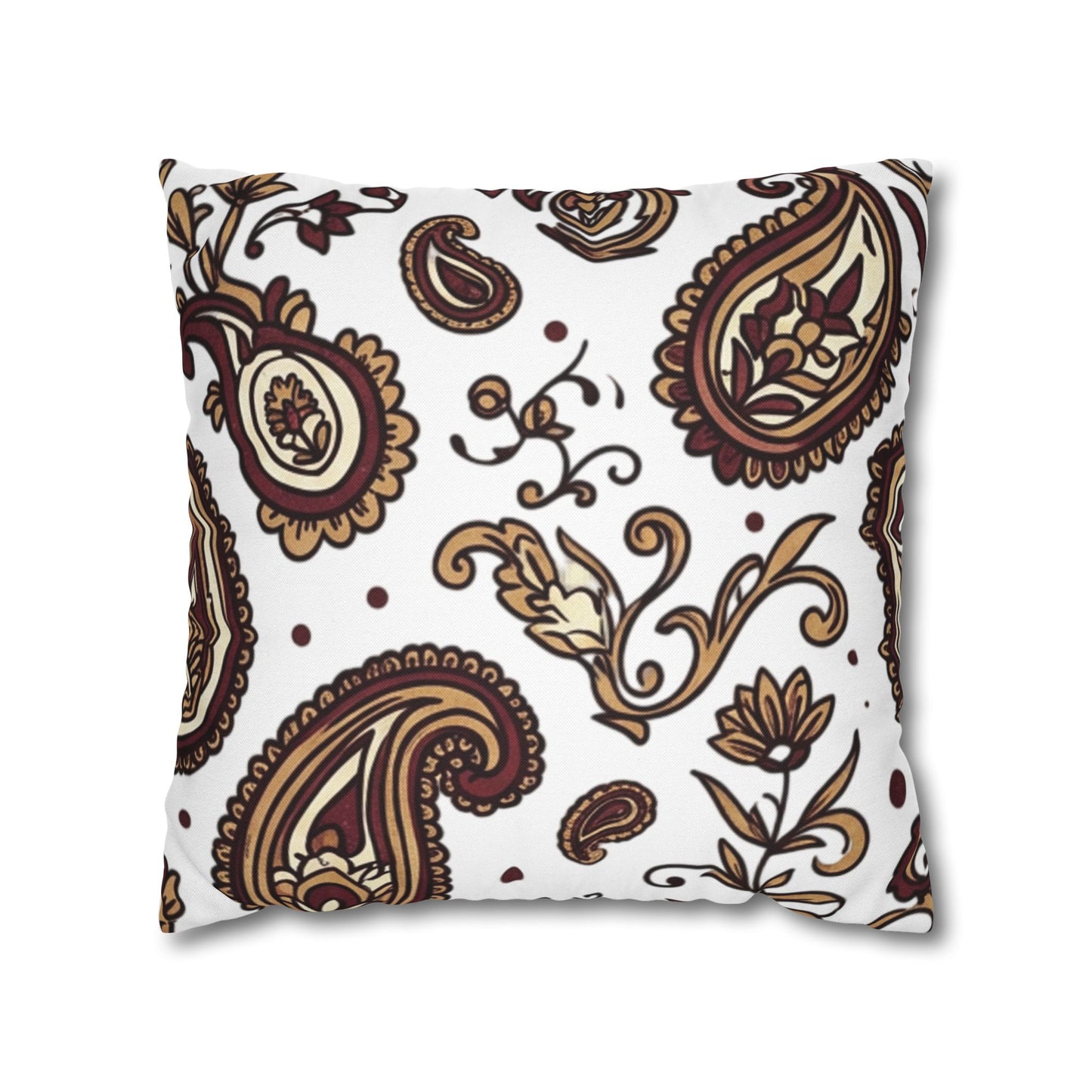 Paisley Pattern Decorative Pillow Cover — Brown & Gold Square Throw Pillowcase