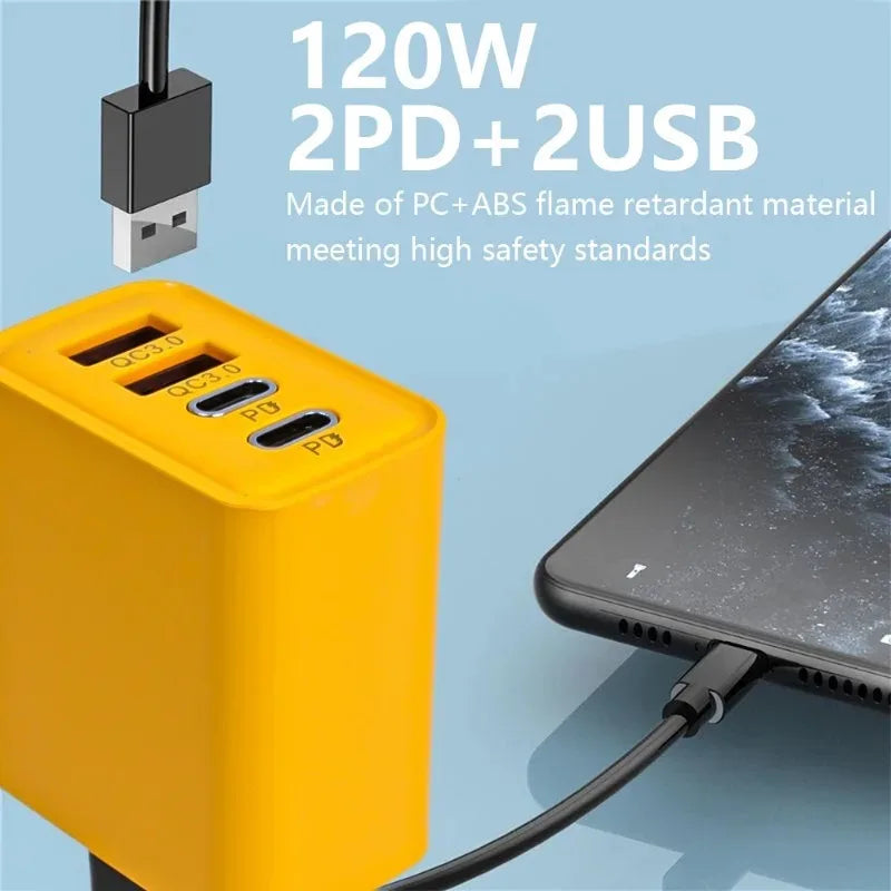120W Fast Charging 4 Ports Mobile Phone Charger QC3.0 USB Type C Chargers Dual PD Wall Adapter EU/US/UK Plug for iPhone15 Xiaomi - Merit Sell