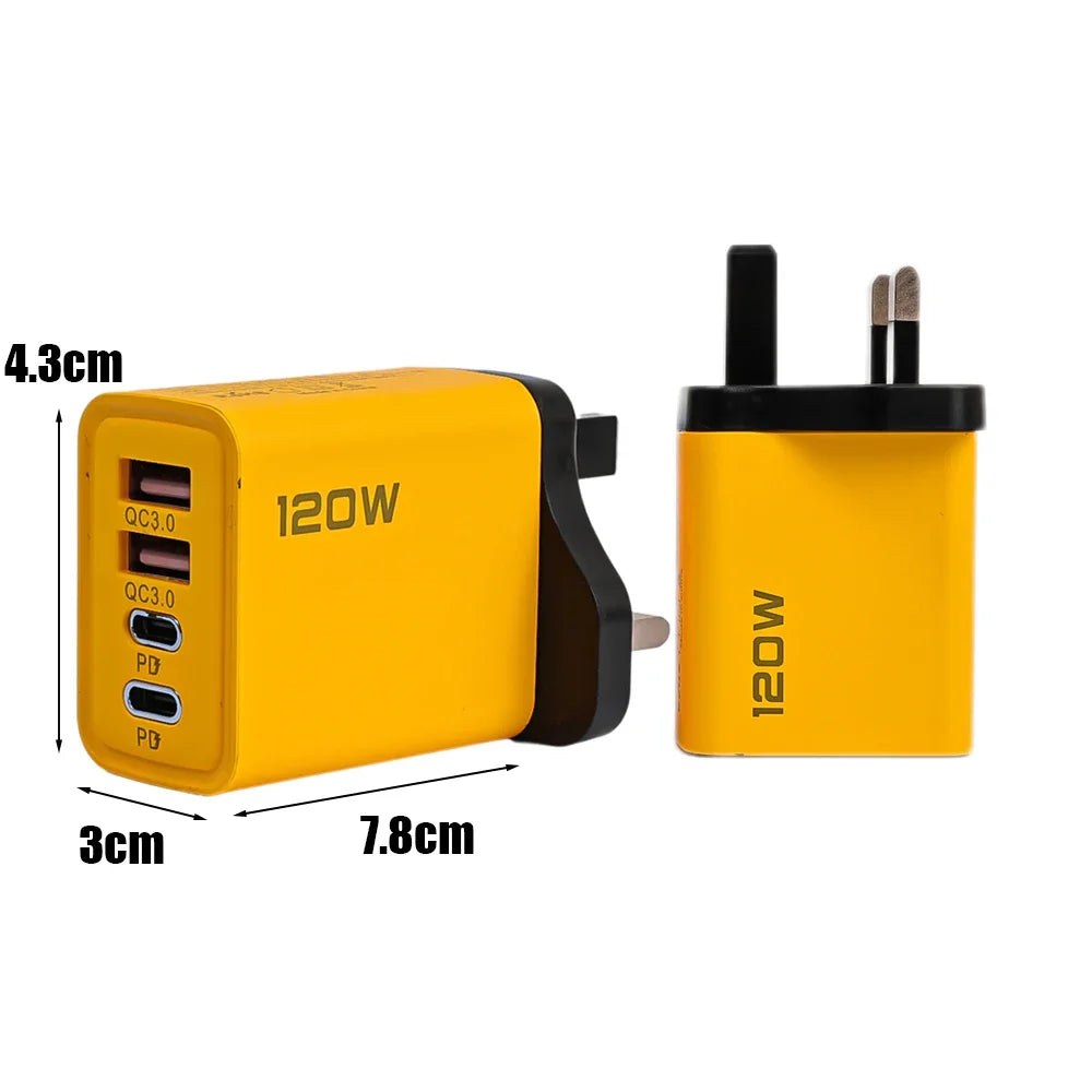 120W Fast Charging 4 Ports Mobile Phone Charger QC3.0 USB Type C Chargers Dual PD Wall Adapter EU/US/UK Plug for iPhone15 Xiaomi - Merit Sell