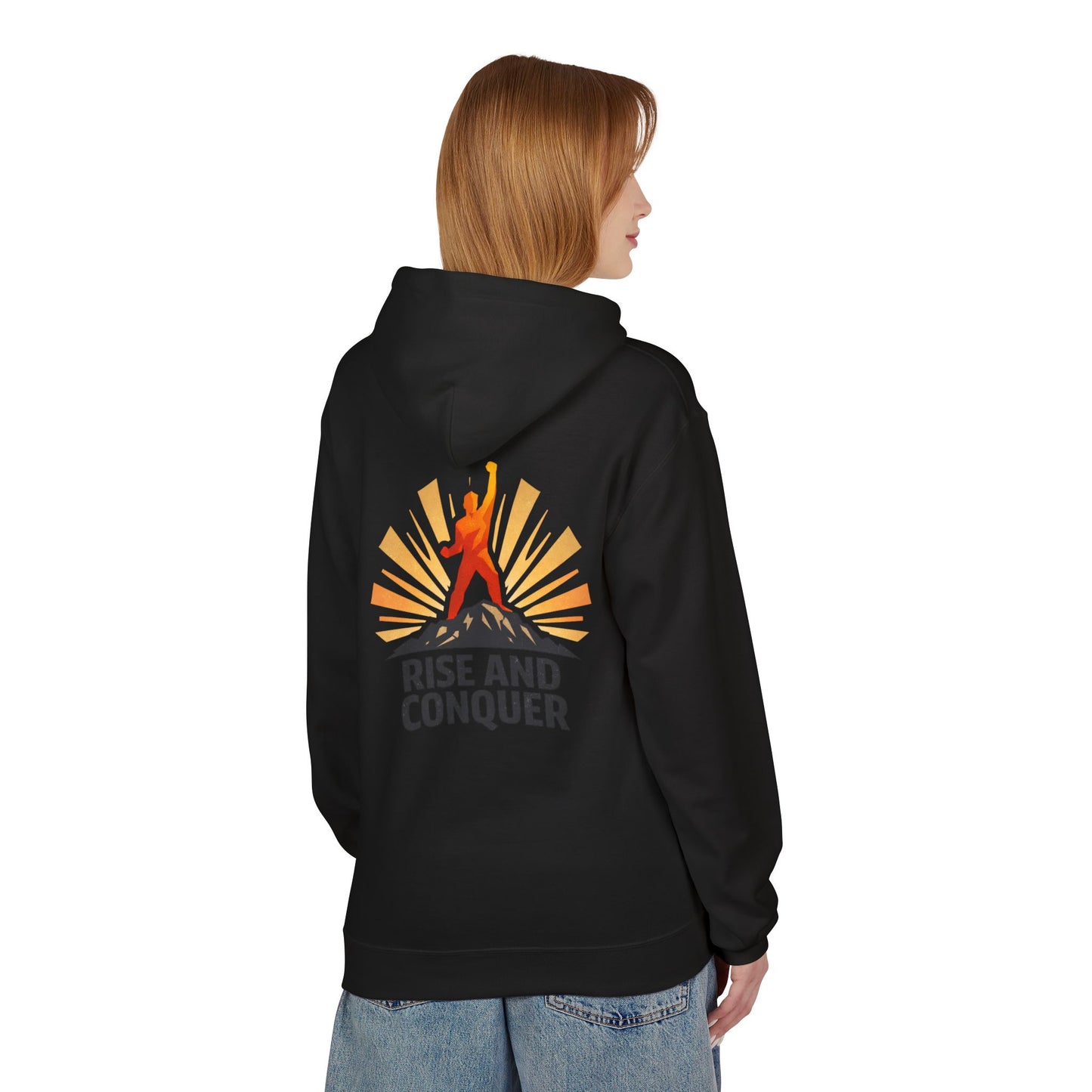 Rise and Conquer Hoodie - Motivational Sunrise Adventure Pullover