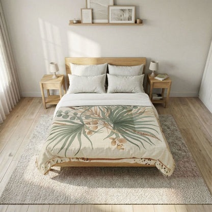 Botanical Palm Cotton Comforter – Neutral Green Leaf Bedding