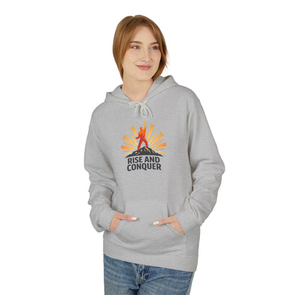 Rise and Conquer Hoodie - Motivational Sunrise Adventure Pullover