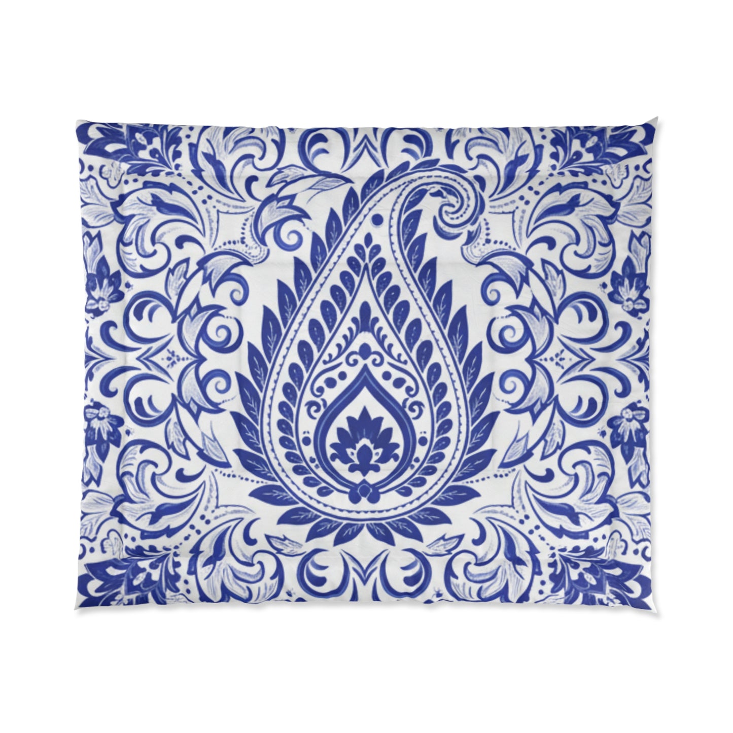 Blue Paisley Comforter - Boho Floral Medallion Bedroom Duvet Cover