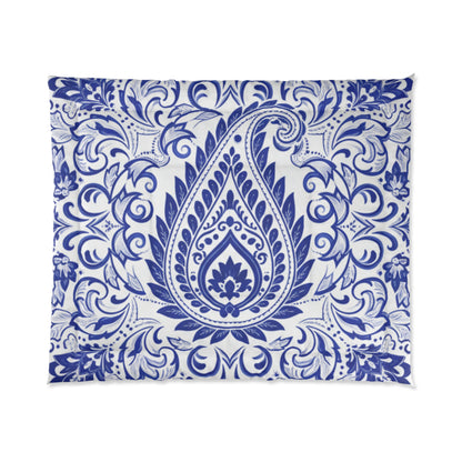 Blue Paisley Comforter - Boho Floral Medallion Bedroom Duvet Cover