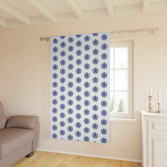 Blue Nautical Anchor Pattern Window Curtain — Coastal Ocean-Themed Drapery (Single Panel)
