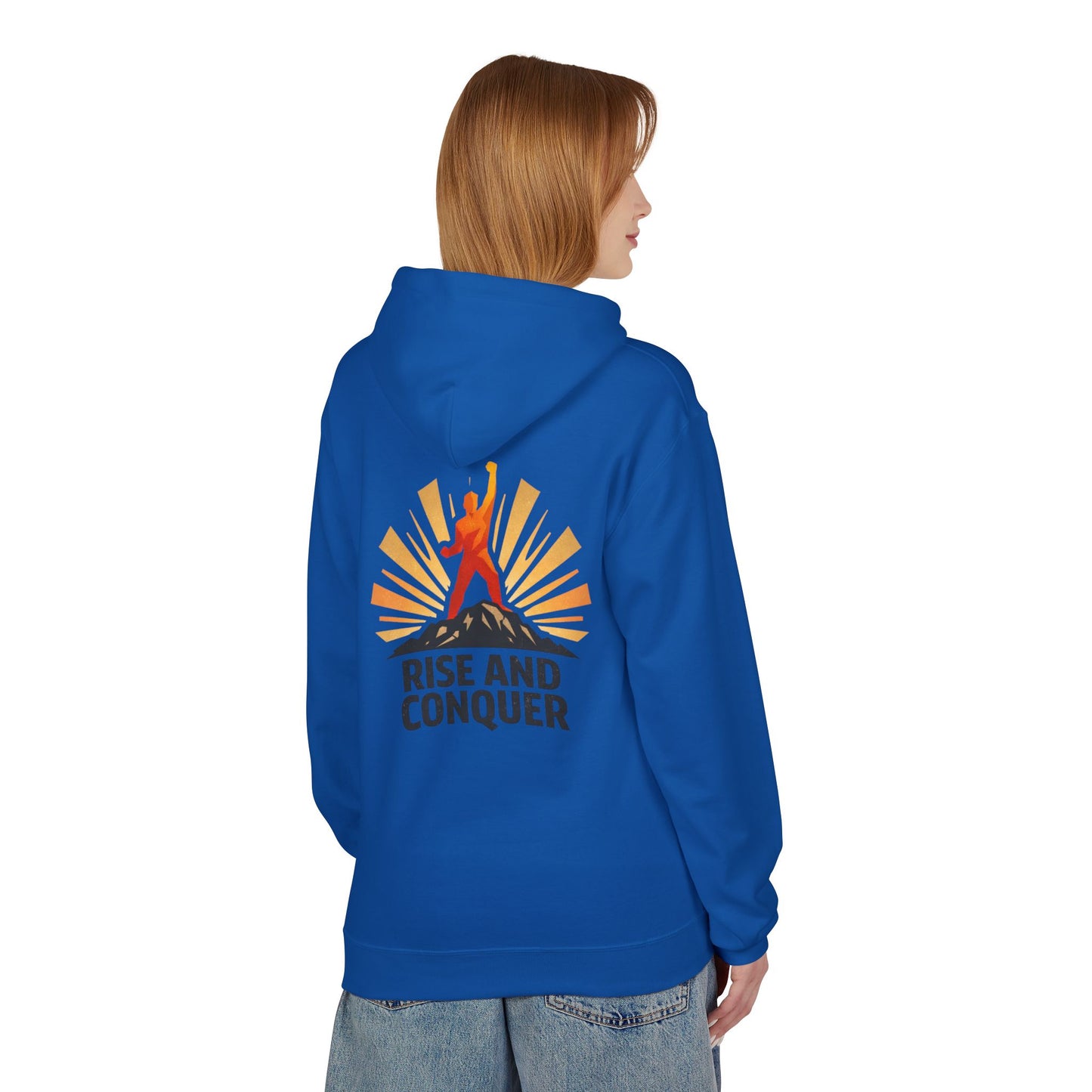 Rise and Conquer Hoodie - Motivational Sunrise Adventure Pullover