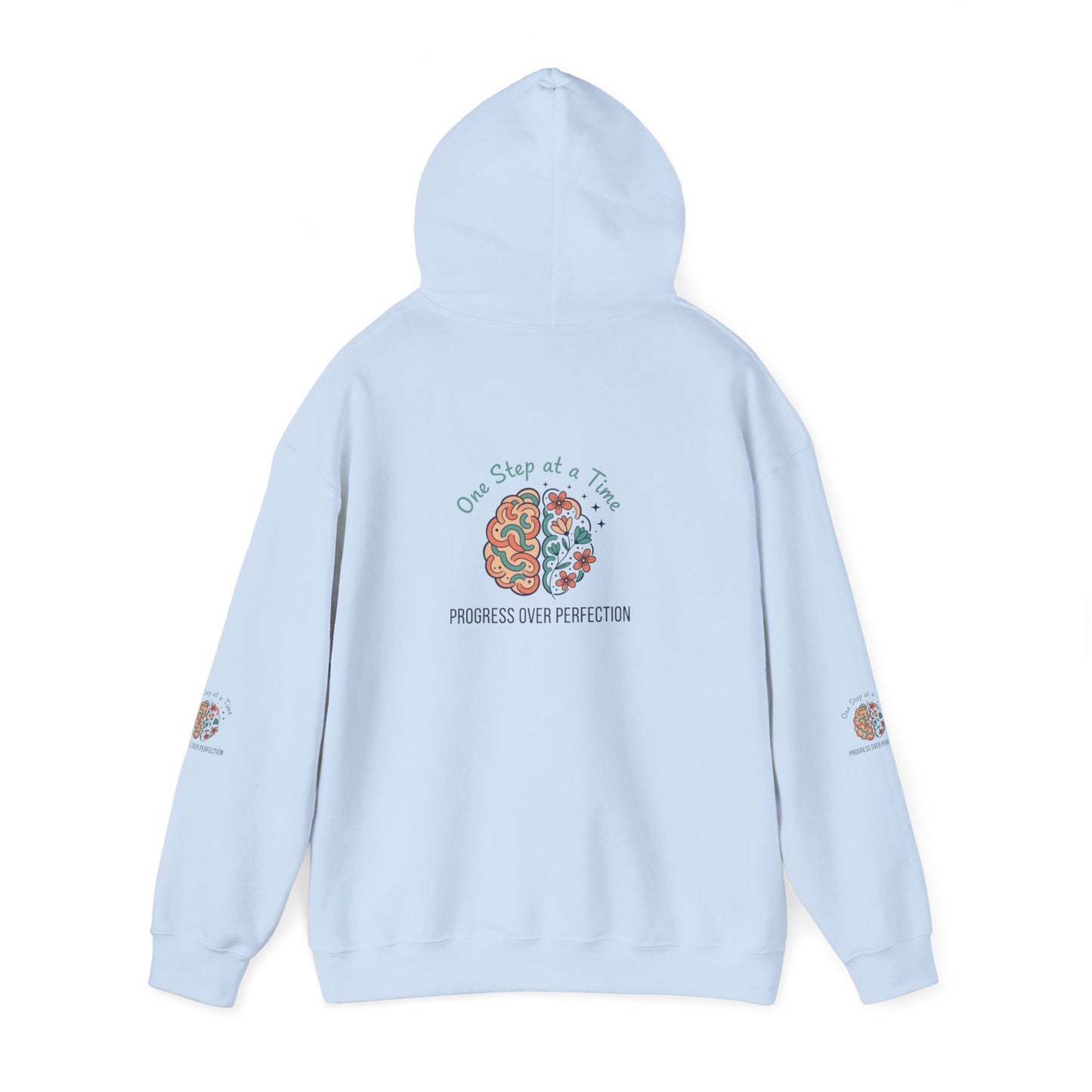 Hoodie — 'One Step at a Time' Brain & Flowers Motivational Pullover