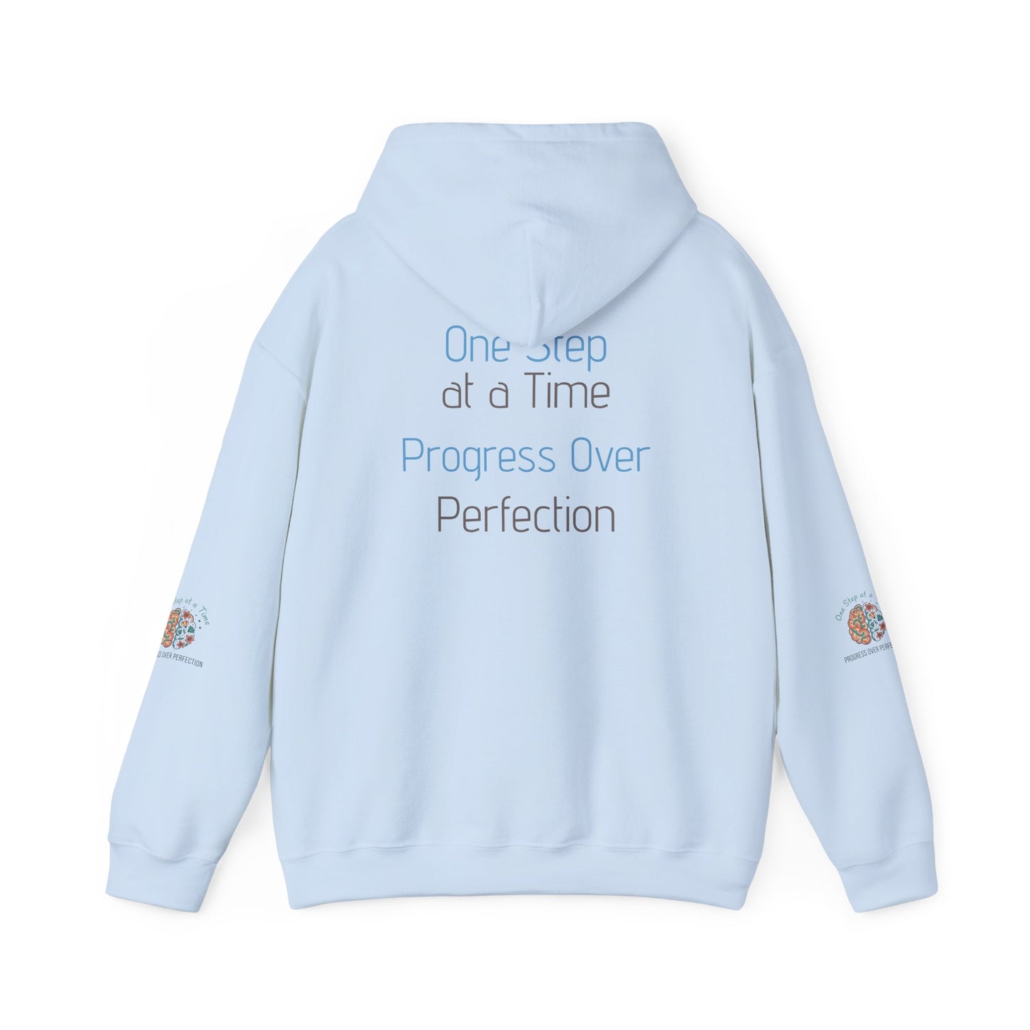 Hoodie — 'One Step at a Time' Brain & Flowers Motivational Pullover