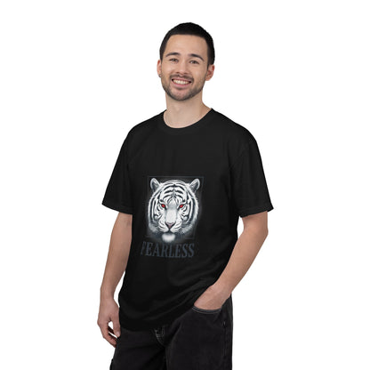 Fearless White Tiger T-Shirt — Bold Graphic Tee with 'FEARLESS' Text