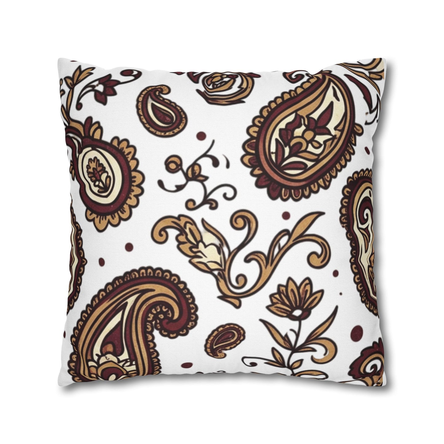 Paisley Pattern Decorative Pillow Cover — Brown & Gold Square Throw Pillowcase