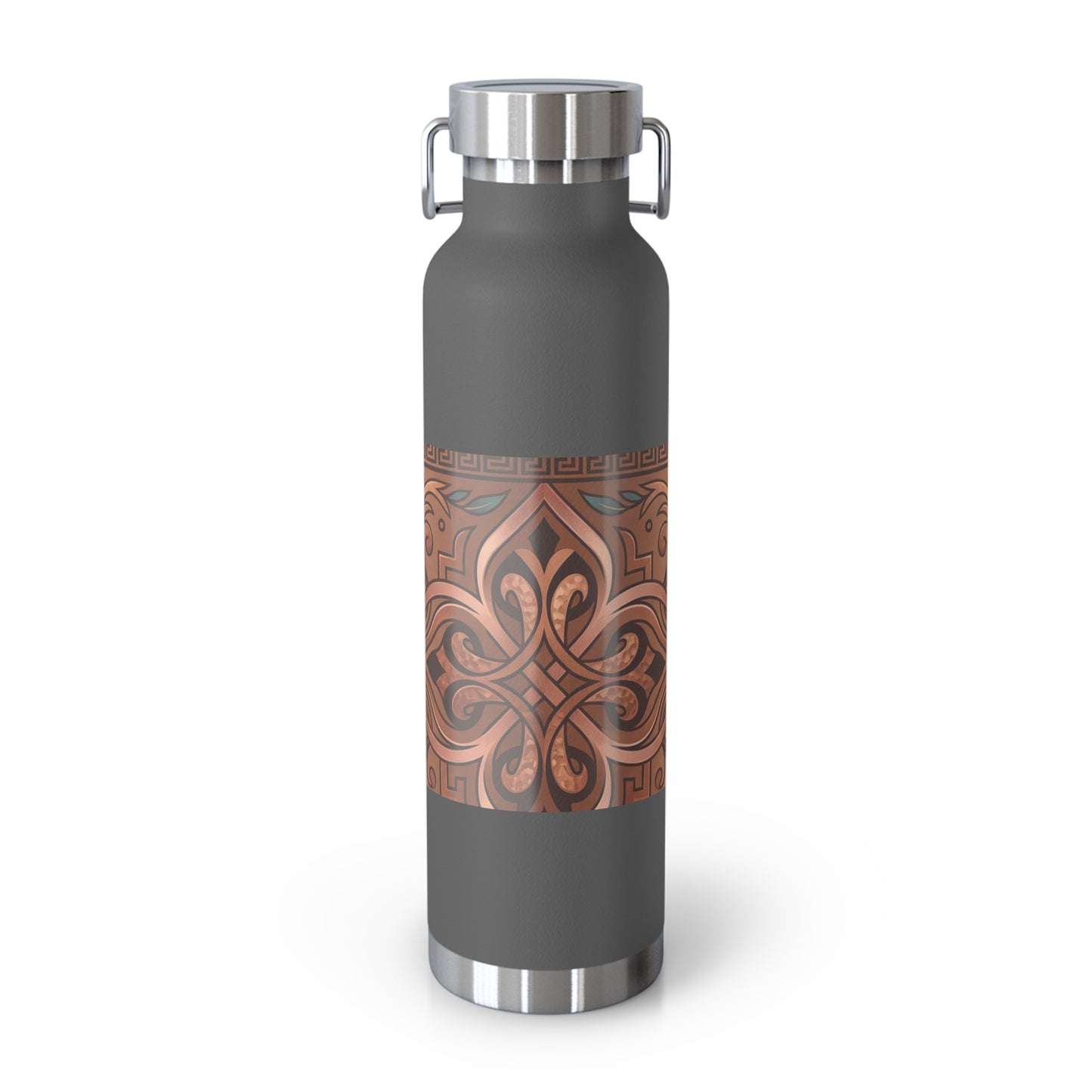 22oz Copper Pattern Vacuum Bottle – Insulated Water Flask with Ornate Tribal Design