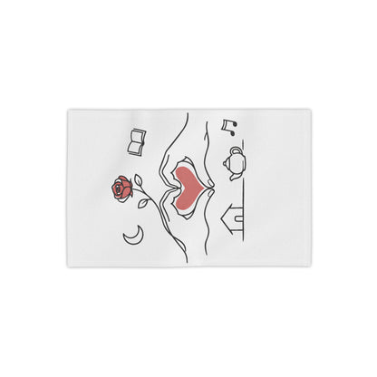 Beach Towel — Heart Hands Rose Design (Moon, Book, Tea, Home Icons)