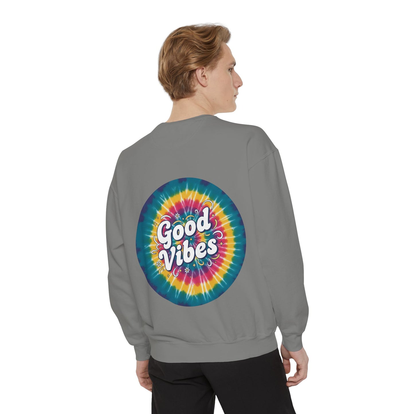 Tie-Dye "Good Vibes" Sweatshirt — Retro Colorful Cozy Pullover