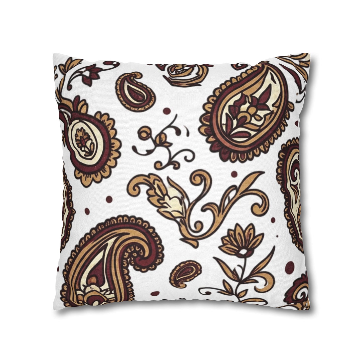 Paisley Pattern Decorative Pillow Cover — Brown & Gold Square Throw Pillowcase