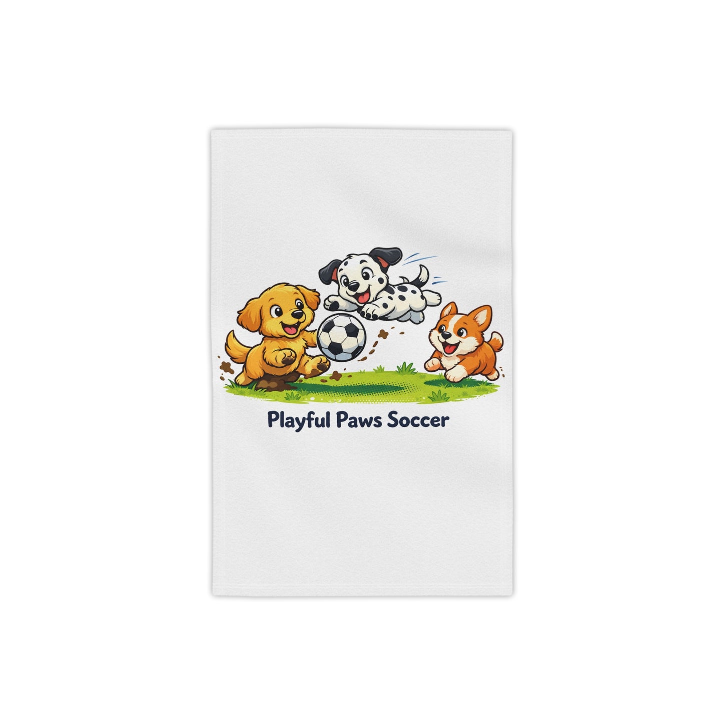 Playful Paws Soccer Beach Towel — Cute Puppies Playing Soccer Kids Towel
