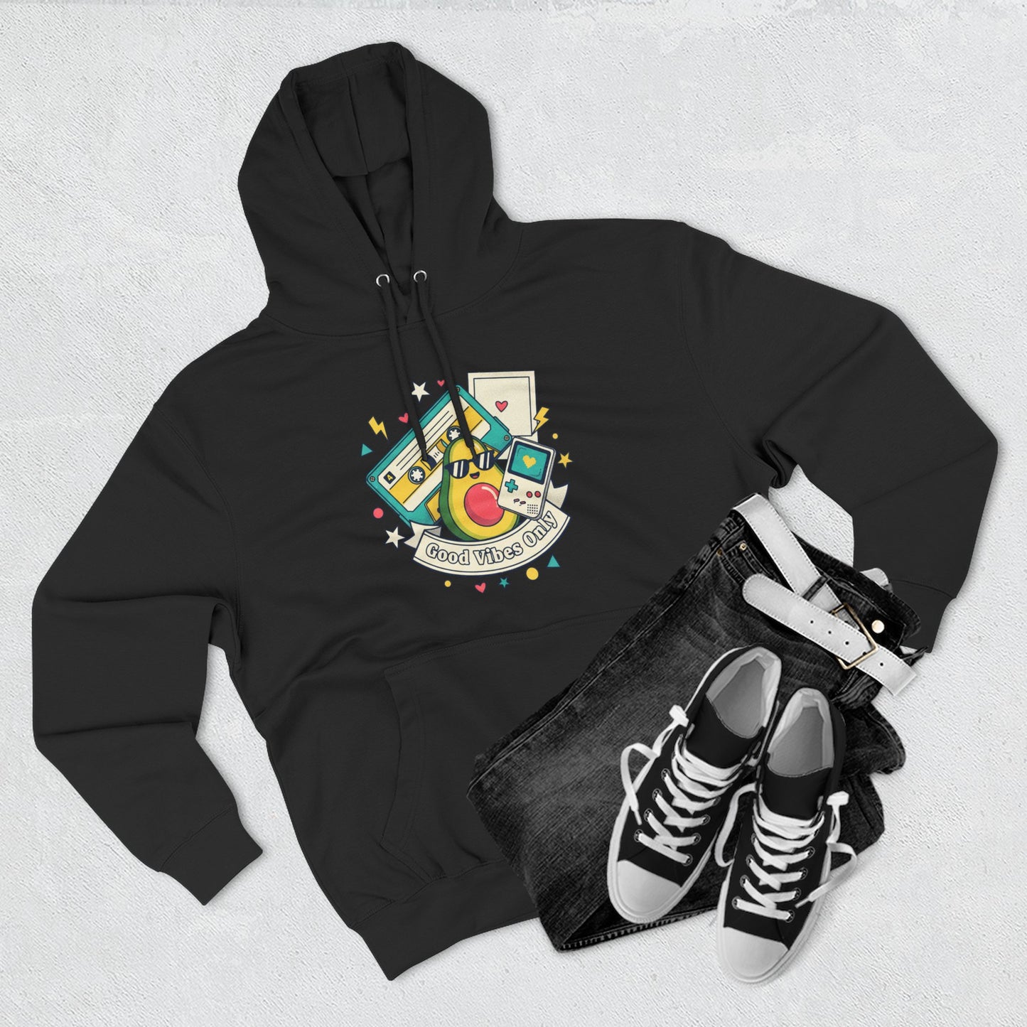 Good Vibes Only Hoodie — Retro Cassette Graphic Fleece Hoodie