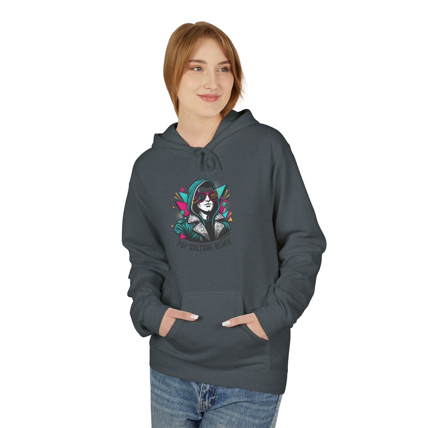 Pop Culture Remix Hoodie - Retro Neon Graphic Pullover