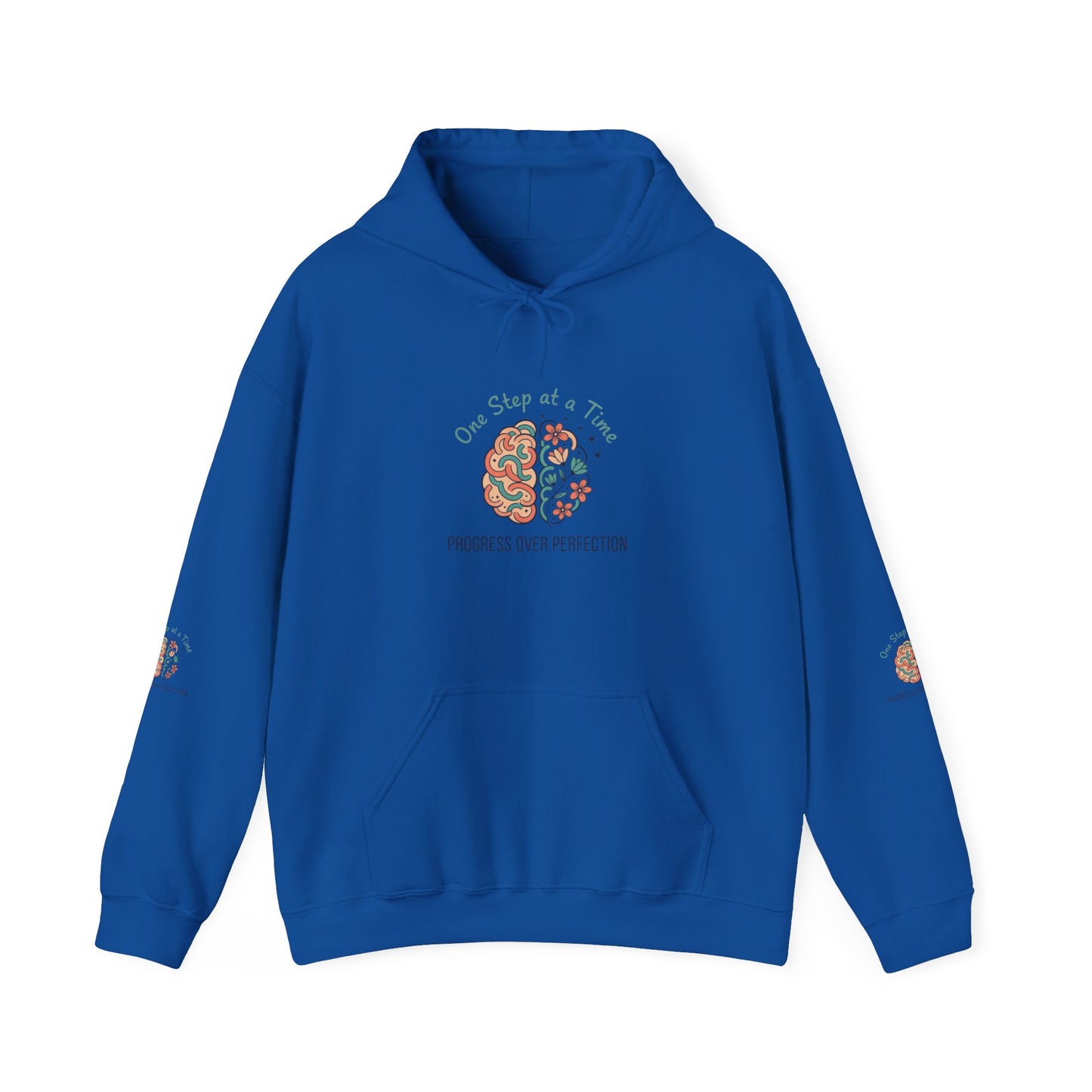 Hoodie — 'One Step at a Time' Brain & Flowers Motivational Pullover