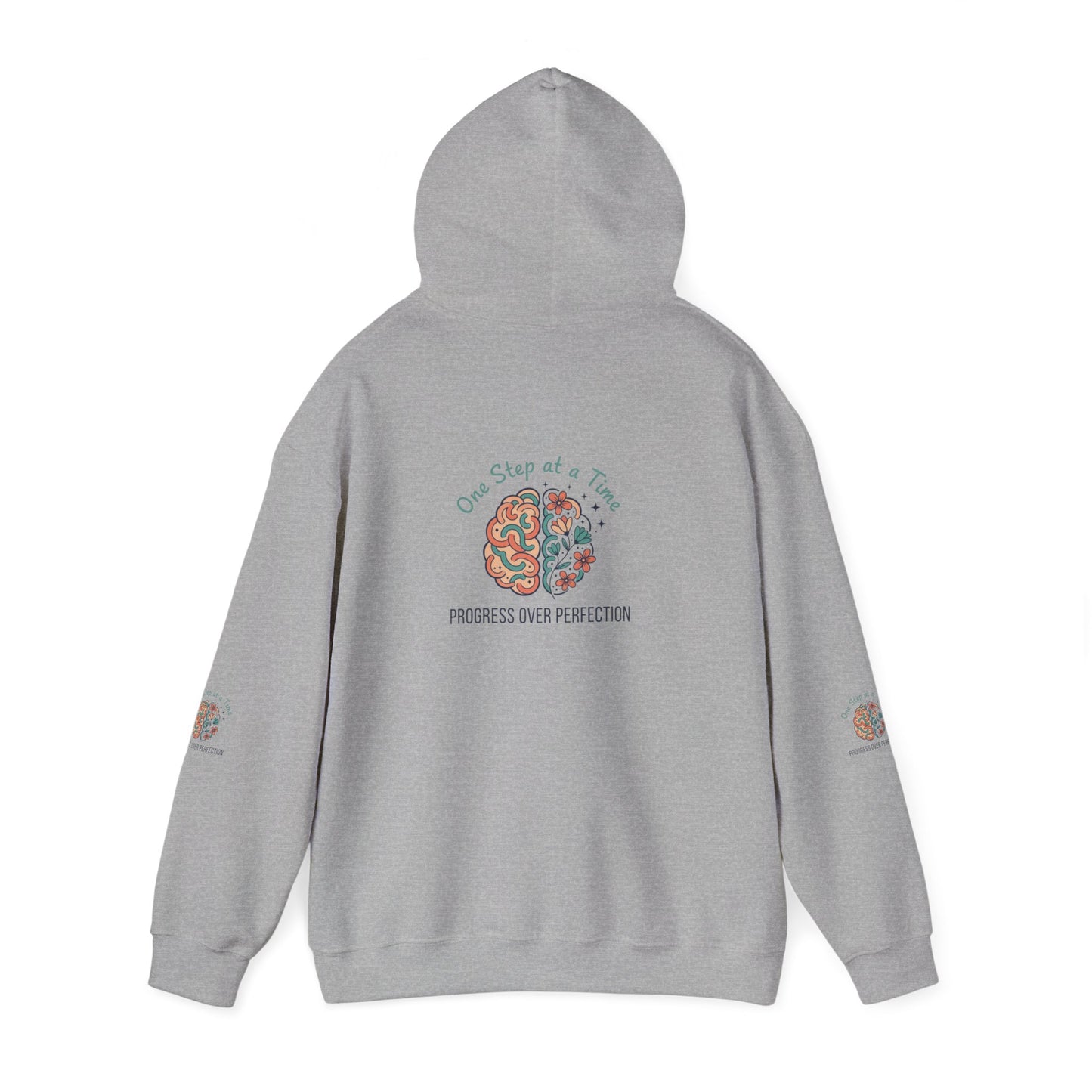 Hoodie — 'One Step at a Time' Brain & Flowers Motivational Pullover
