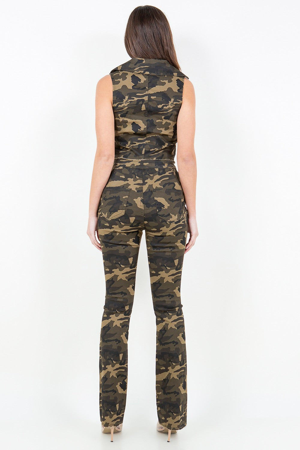 American Bazi V-Cut Camo Flare Pants | Ruched Design