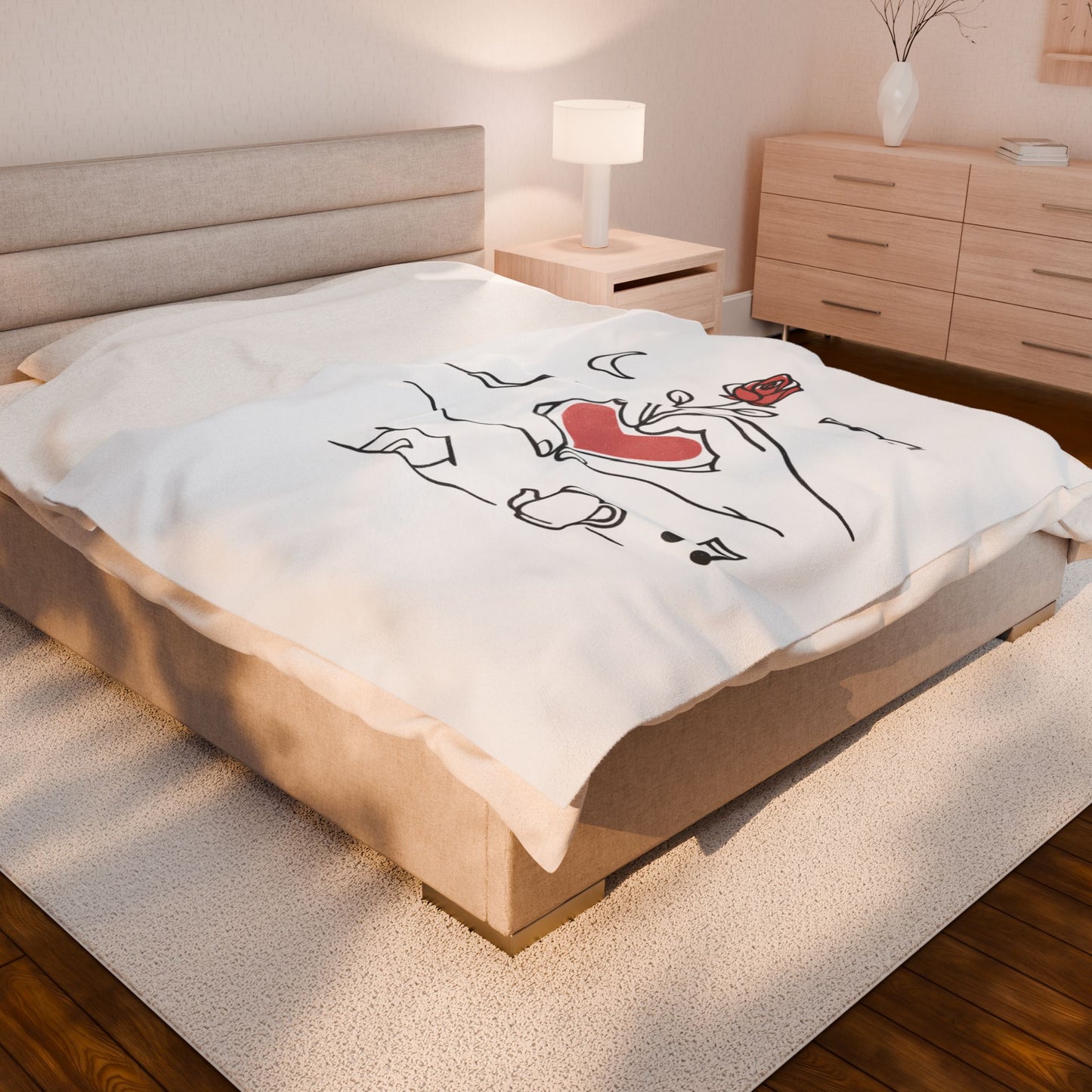 Plush Blanket — Cozy Heart & Home Illustration Velveteen Throw
