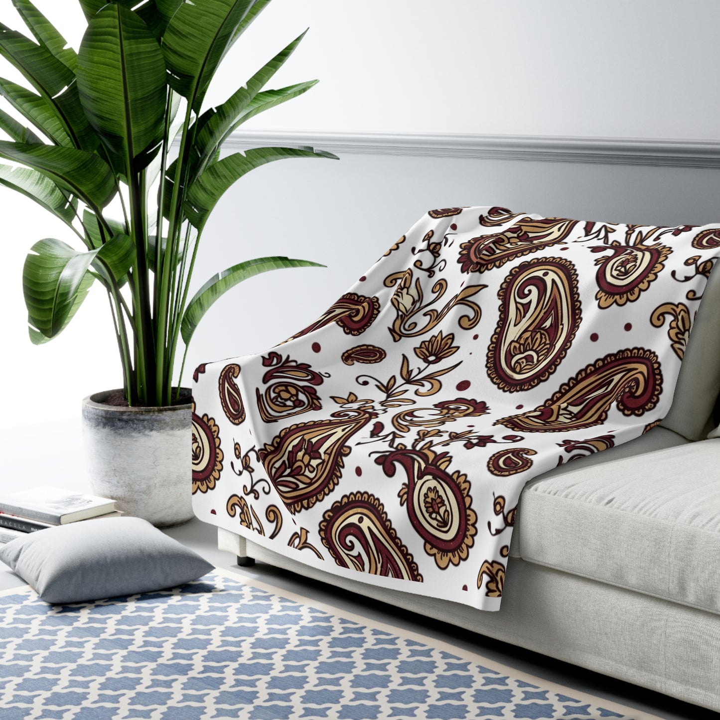 Paisley Sherpa Fleece Blanket — Cozy Brown Vintage Pattern